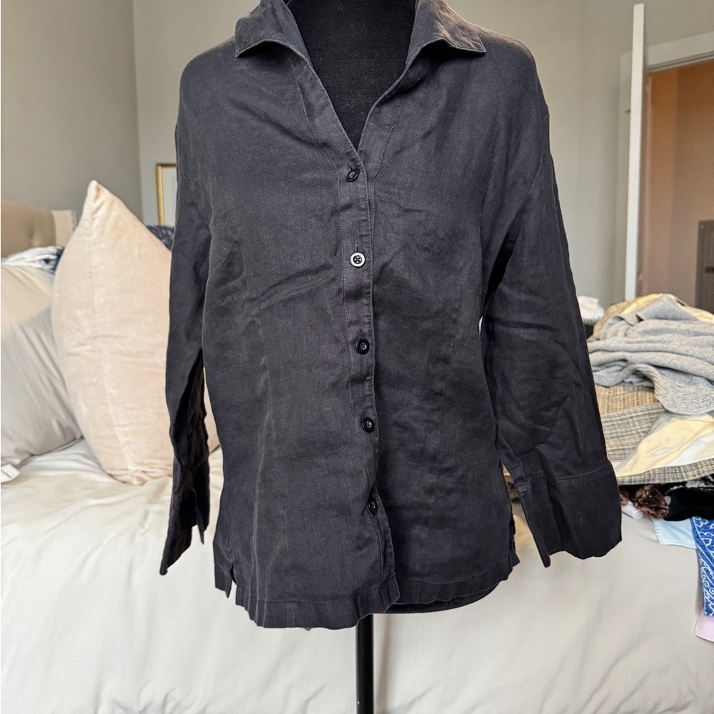 Talbots Charcoal Linen Blouse